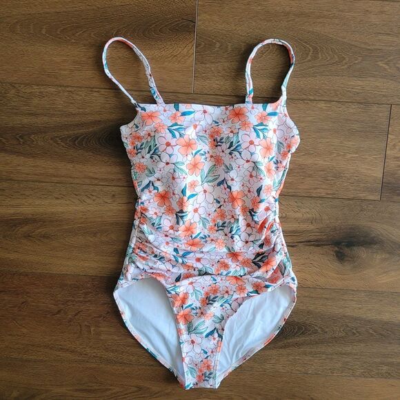 Womens Floral Sz S One Piece Swimsuit Tummy Control Ruched Eomenie New No Tags - Picture 1 of 12